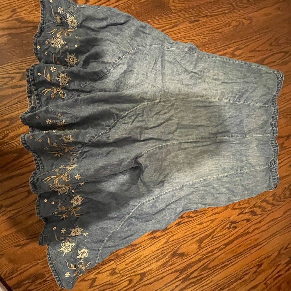 Embroidered Denim Skirt